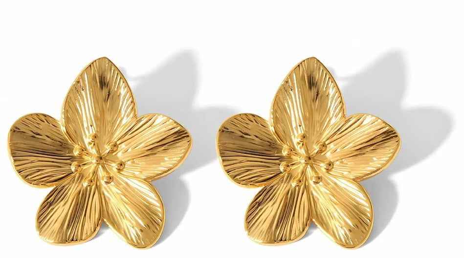 Stunning Flora Earrings Canada in gold with a floral design and textured finish