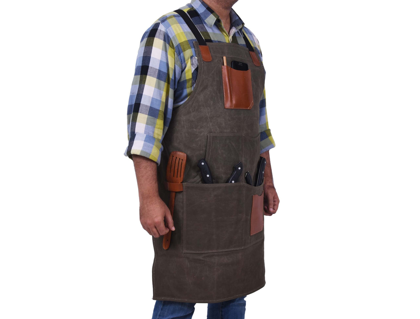 Fremont Leather Canvas Apron - Distressed grey - www.Shopthatapp.com