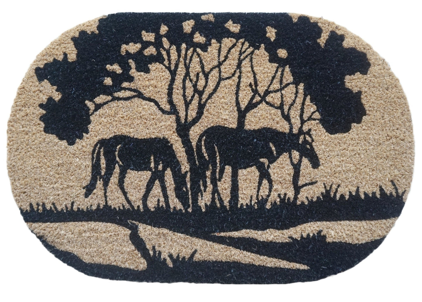 Paillasson rond en fibre de coco Riverside Horse, naturel, touffeté en PVC