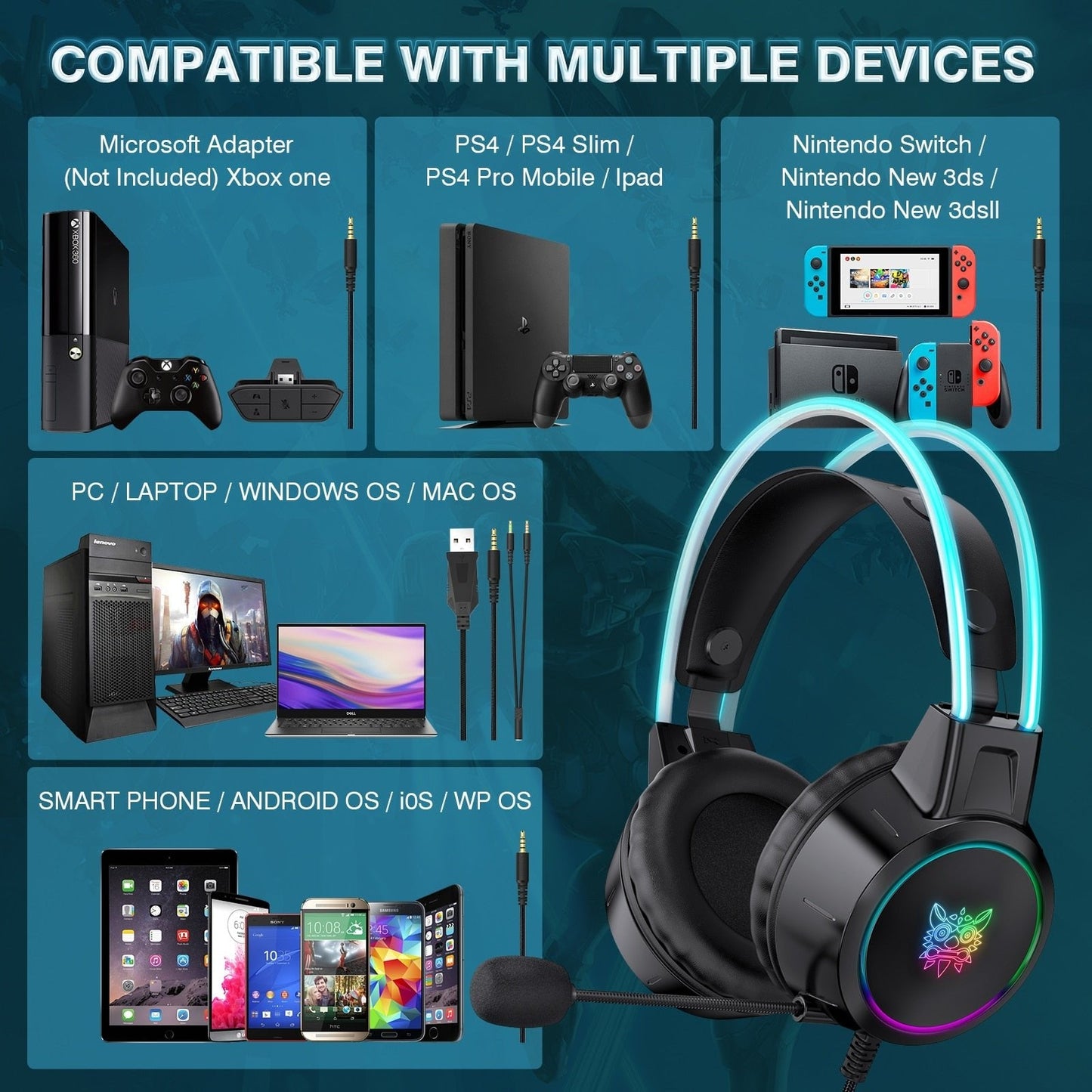 ONIKUMA X15Pro RGB Gaming Headset USB Wired 3.5mm Stereo - www.Shopthatapp.com