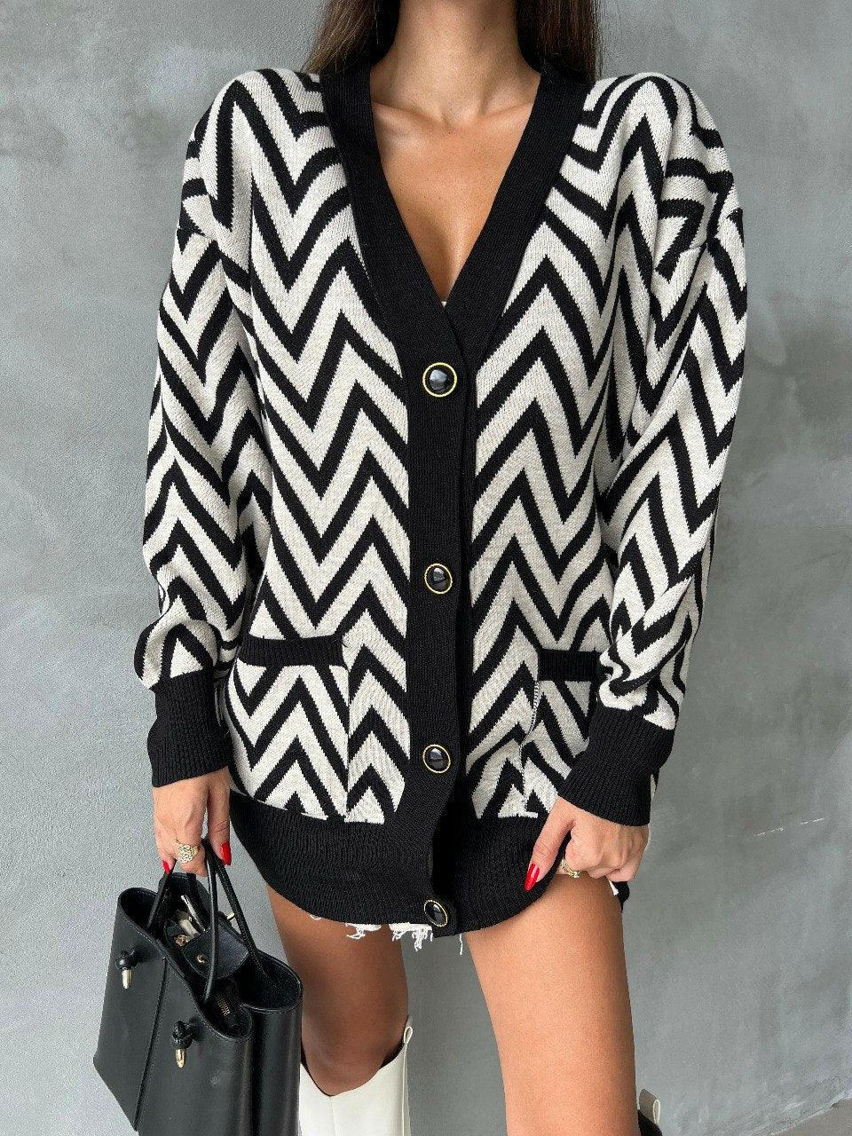 Cardigan en tricot à motif ethnique Hana