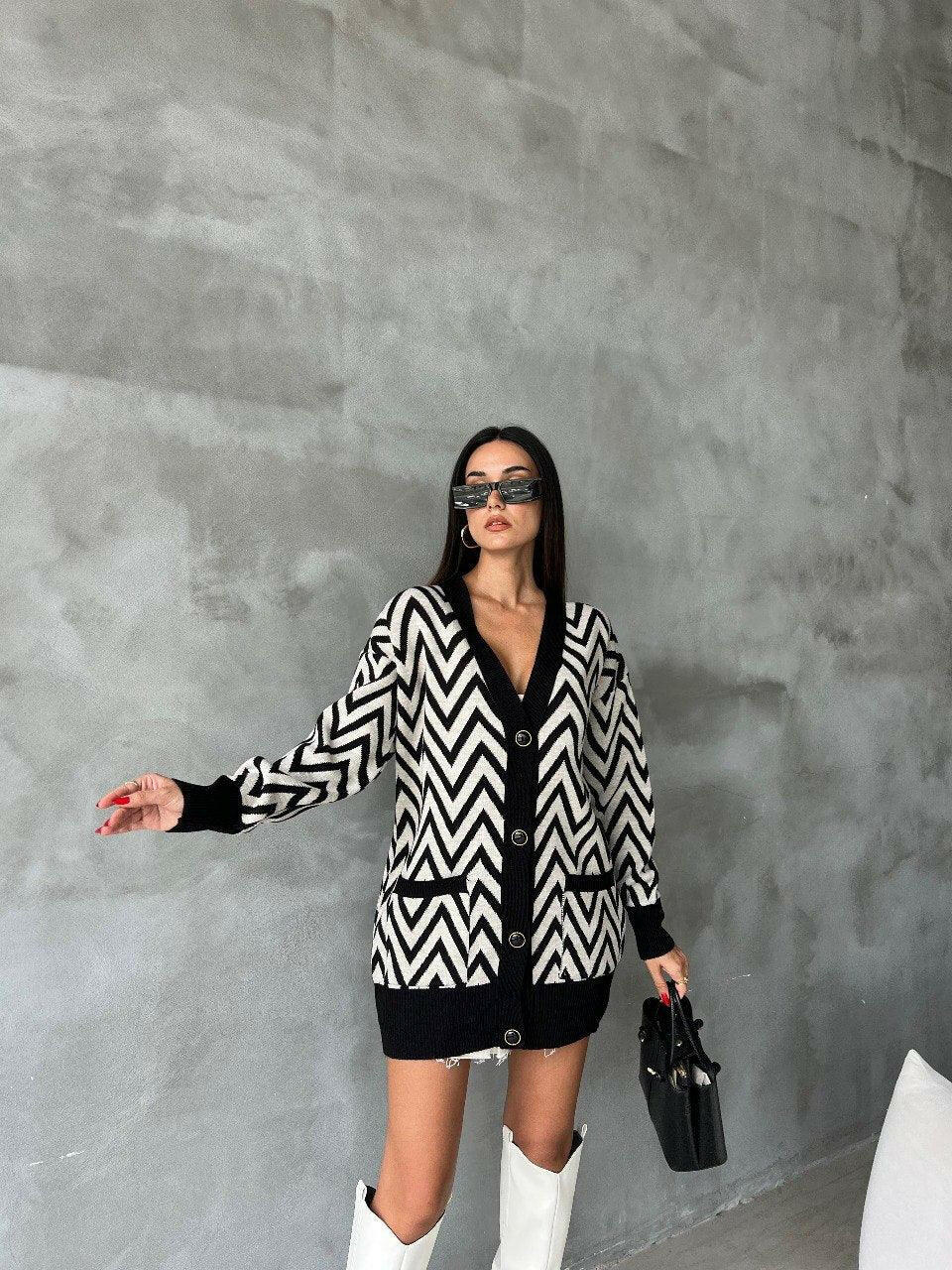 Cardigan en tricot à motif ethnique Hana