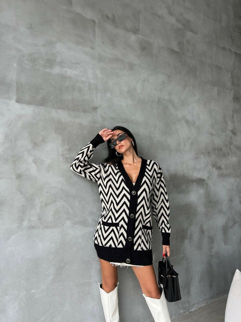 Cardigan en tricot à motif ethnique Hana