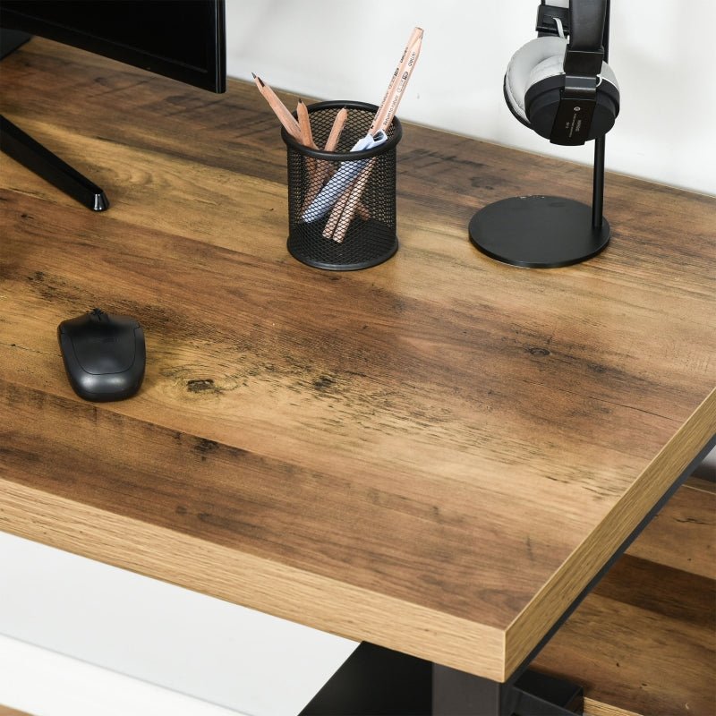 Workstation Computer Desk Table with Storage Shelf Steel Frame Black Brown