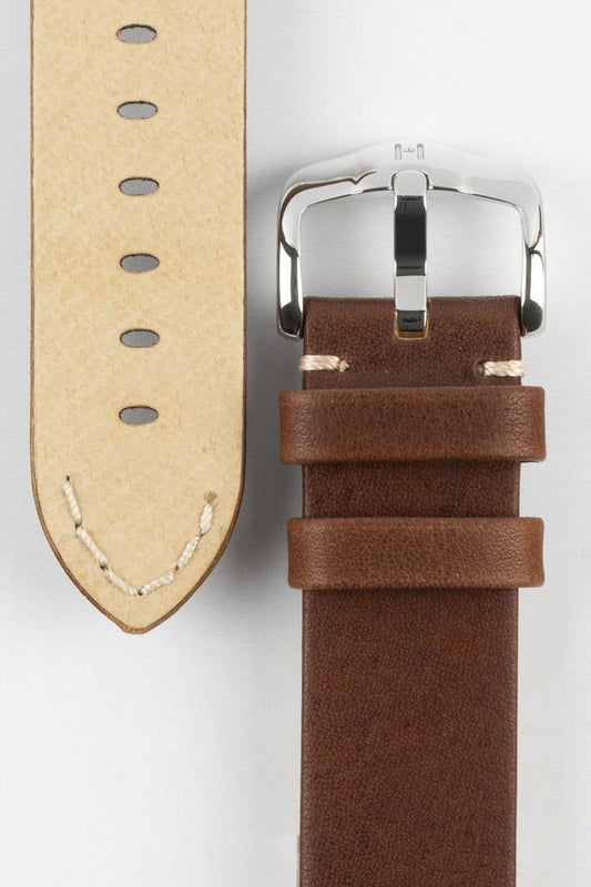 HIRSCH Ranger Retro Leather Parallel Strap Gold Brown 20mm Silver Buckle | 05402070-20-SB - www.Shopthatapp.com