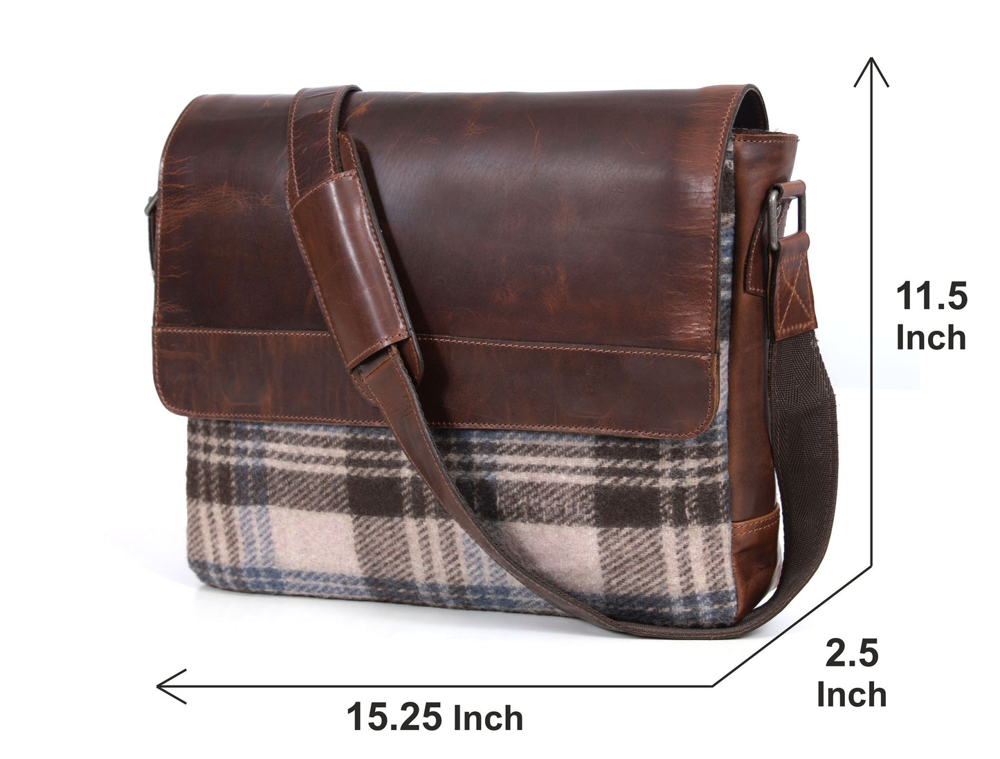 Hudson Leather & Tweed Messenger - Manchester Tweed - www.Shopthatapp.com
