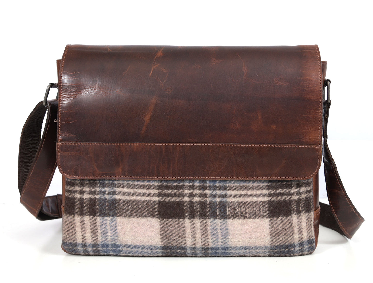 Hudson Leather & Tweed Messenger - Manchester Tweed - www.Shopthatapp.com