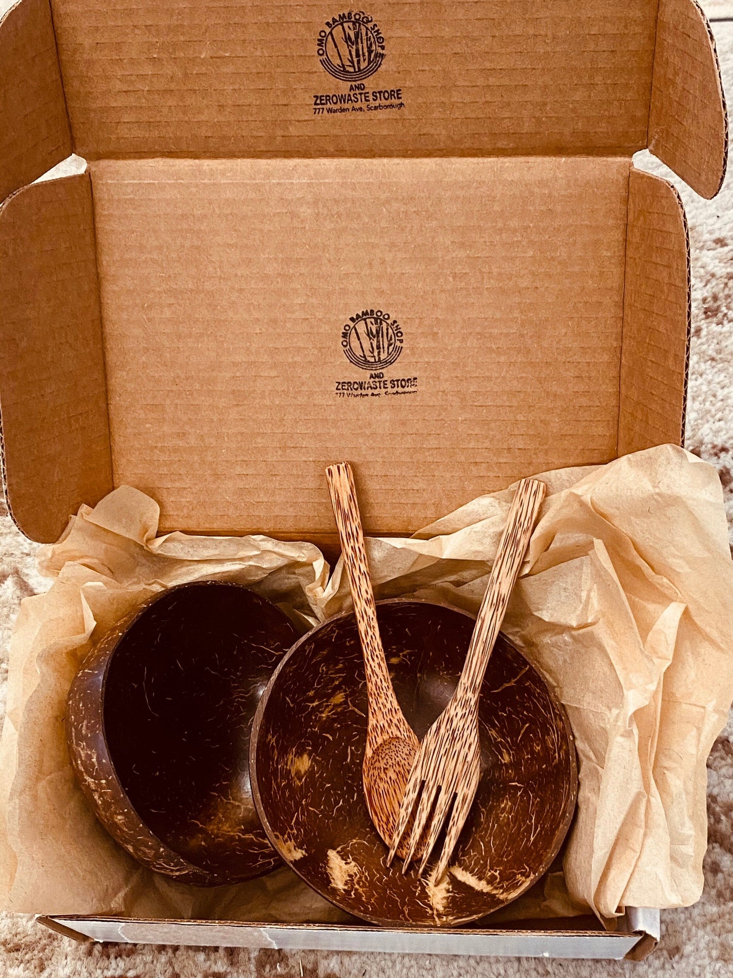 2 Coconut Bowl Set 1 Coconut Spoon 1 Coconut Fork - www.Shopthatapp.com