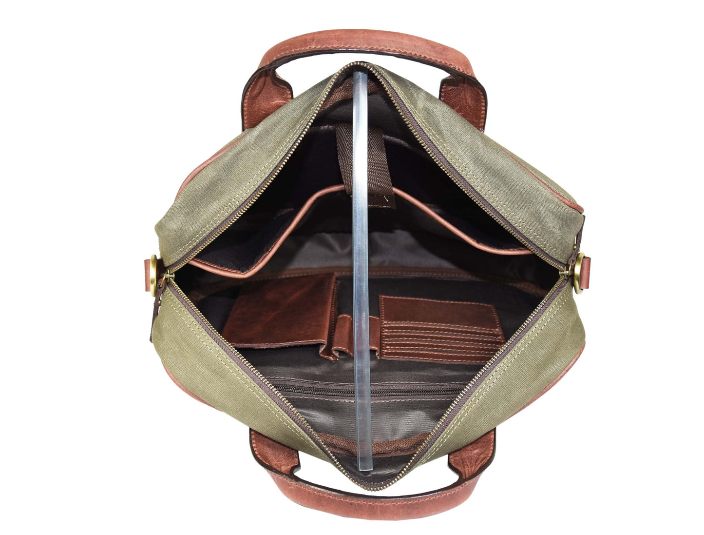 Leather 15" Canvas Briefcase Bag Seaweed Green (PB - 154) - www.Shopthatapp.com