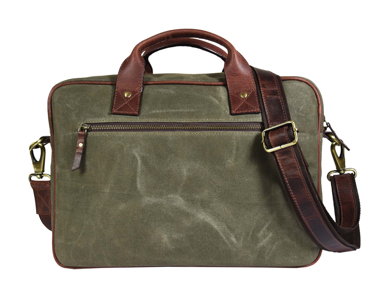 Leather 15" Canvas Briefcase Bag Seaweed Green (PB - 154) - www.Shopthatapp.com