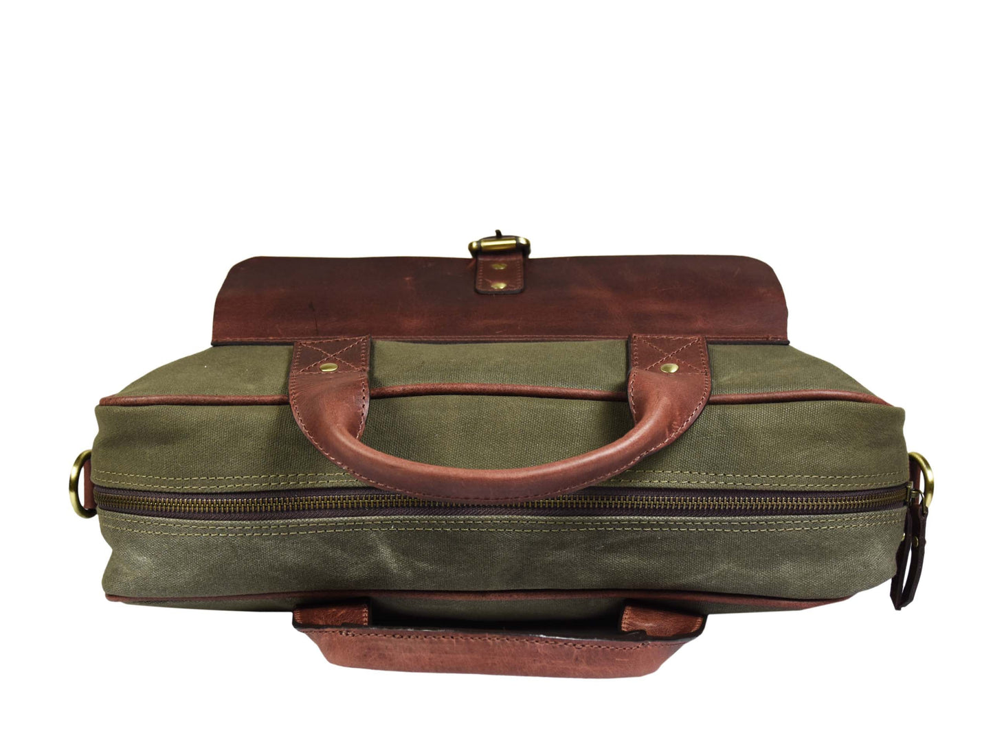 Leather 15" Canvas Briefcase Bag Seaweed Green (PB - 154) - www.Shopthatapp.com