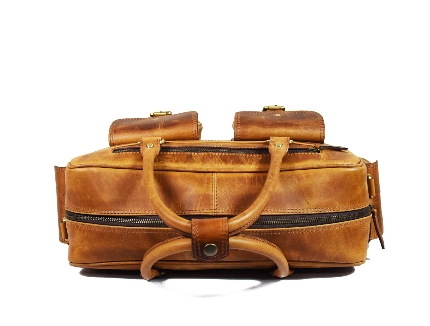 Leather Portfolio Bag - Caramel Brown - www.Shopthatapp.com
