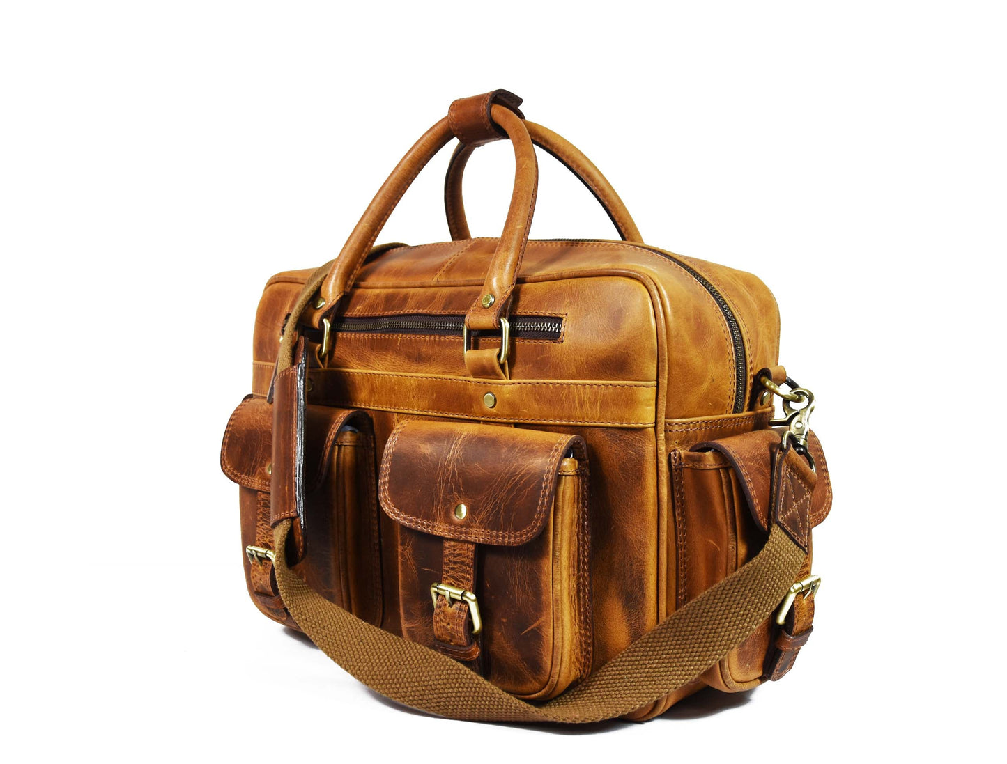 Leather Portfolio Bag - Caramel Brown - www.Shopthatapp.com