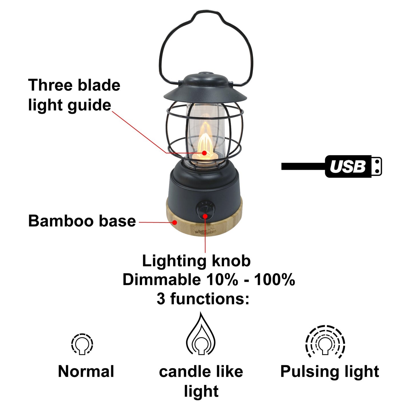 LUMIERE AU LED LANTERNE RECHARGEABLE POUR MAISON ET CAMPING WHITE MOUNTAIN-Camping supplies-www.Shopthatapp.com-Liquida Sport