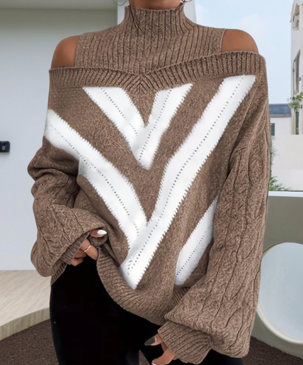 Nada geometric off the shoulder roll neck jumper - www.Shopthatapp.com
