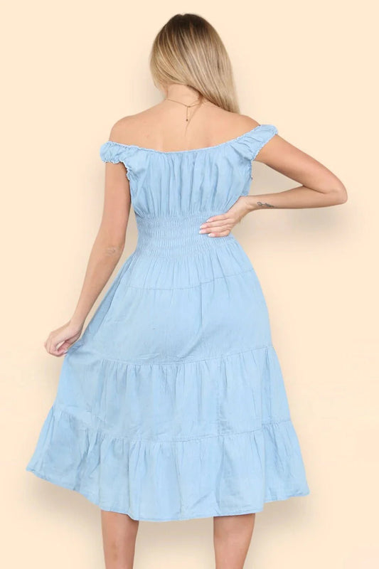 Nova Button Detail Denim Dress - www.Shopthatapp.com