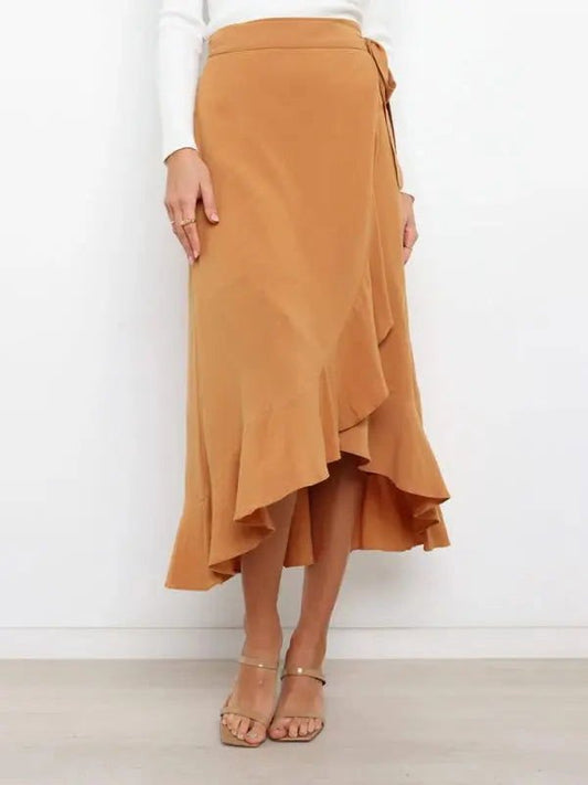 One Piece Tie Long Skirt Irregular Cover Hip Solid Color Skirt - www.Shopthatapp.com