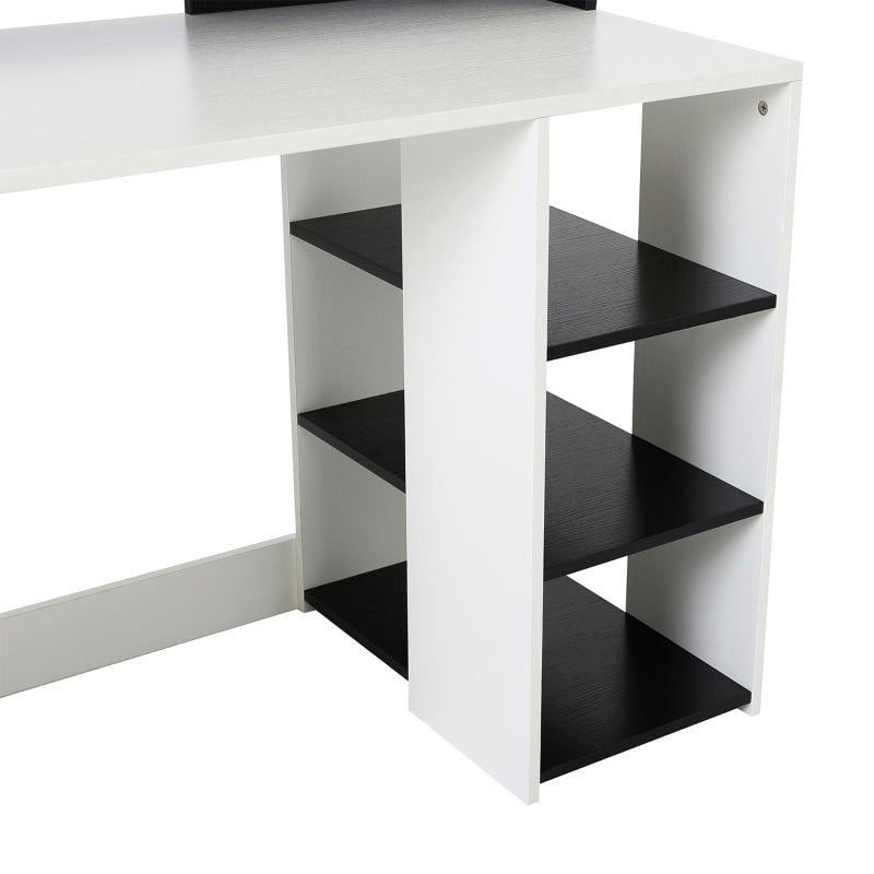 Modern Computer Desk with Drawers and Storage Shelves, Study Workstation, Writing Desk with Printer Stand for Home Office, Black and White - www.Shopthatapp.com