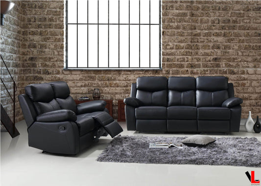 Aveon 2 Piece Pillow Top Arm Reclining Sofa and Loveseat Set in Leather Match - Available in 2 Colours - www.Shopthatapp.com