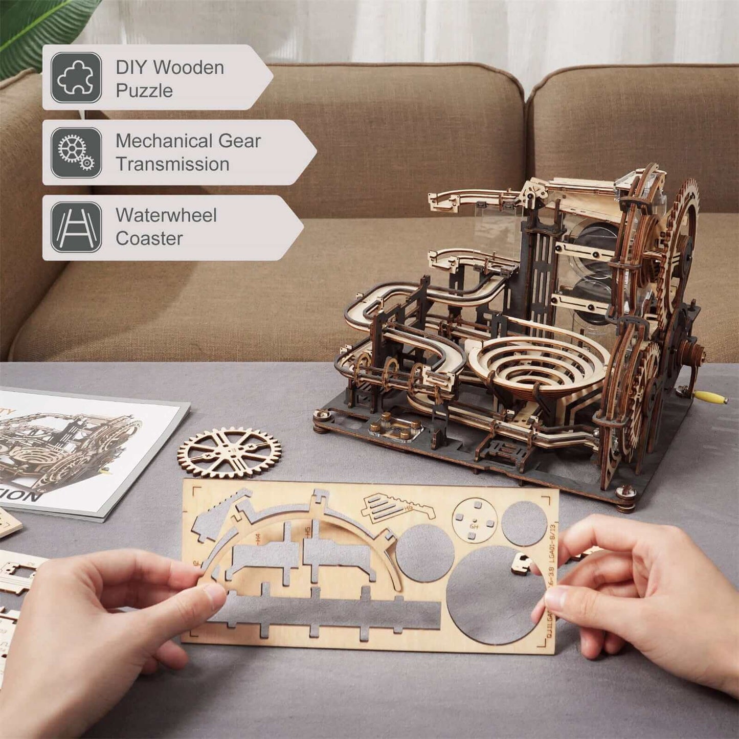 Robotime Rokr DIY Murmelbahn-Set: 5 verschiedene Modellbaustein-Bausätze aus Holz – perfektes Zusammenbauspielzeug-Geschenk für Erwachsene und Kinder