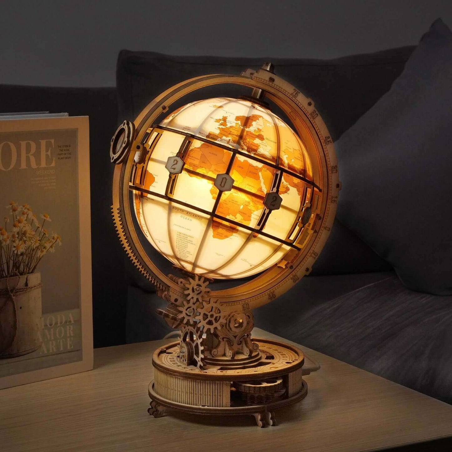 Robotime 180-teiliger Leuchtglobus – DIY-Modellbausatz aus Holz mit LED-Licht