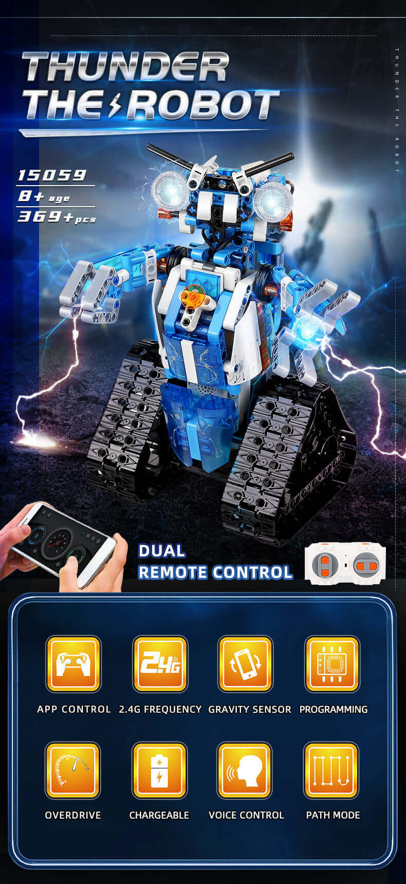 Robot télécommandé Mould King 15059 - LED, blocs de construction motorisés, jouet intelligent à offrir