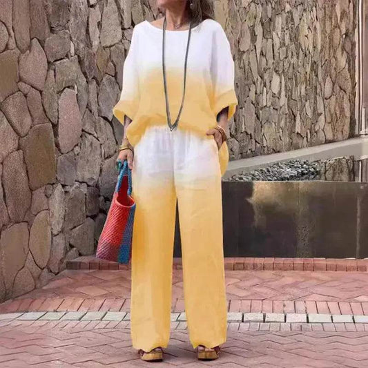 Product Women's Clothes Fashion Cotton Linen Gradient Two-piece Set - www.Shopthatapp.com