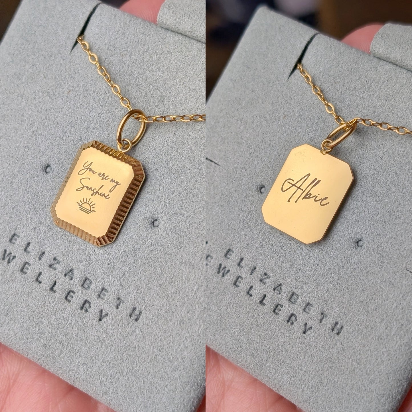 Collier avec étiquette vintage gravée sur mesure