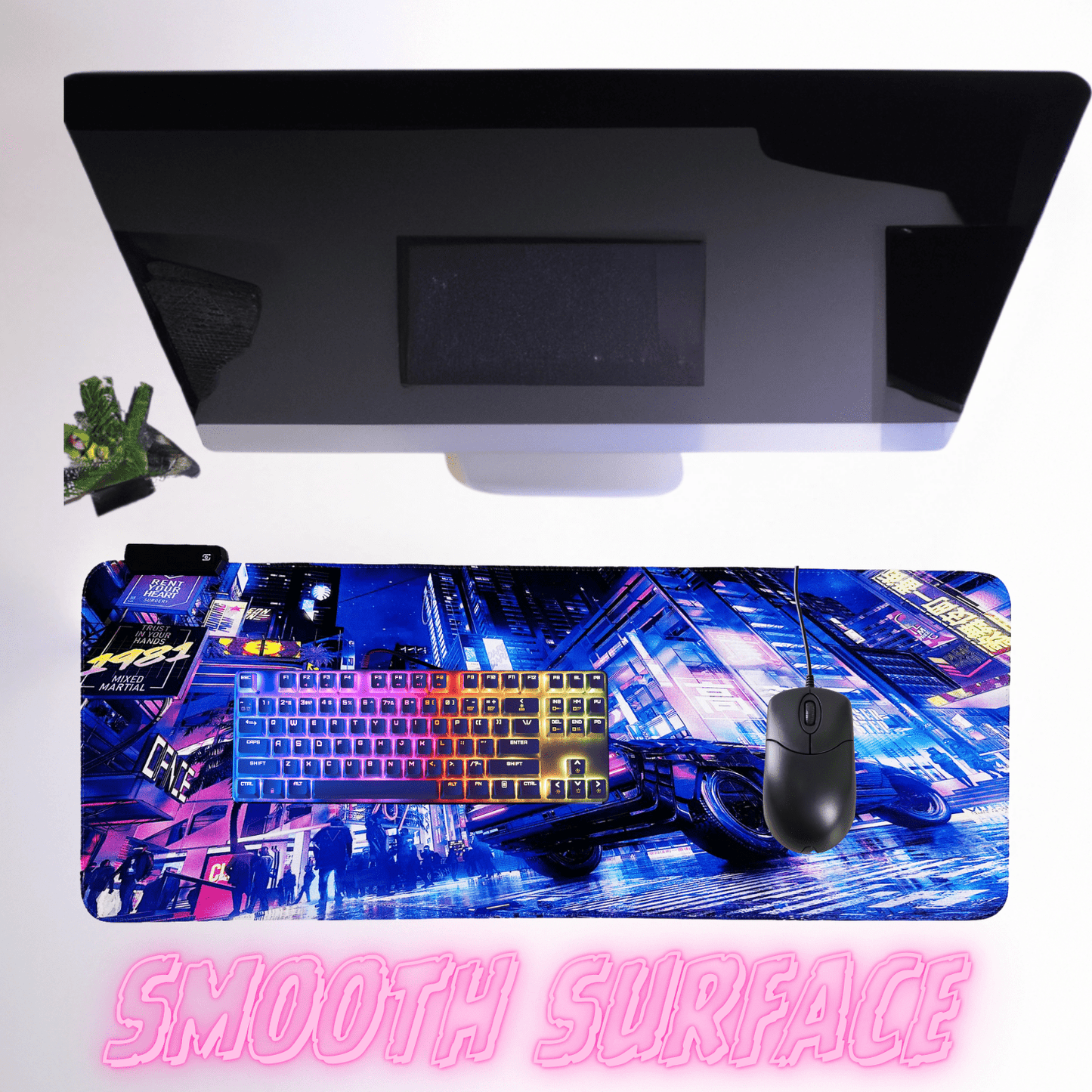 Cyberpunk Night City Dystopian DS4 LED Mauspad Mauspad 7 LED-Leuchten glatte OberflÀche