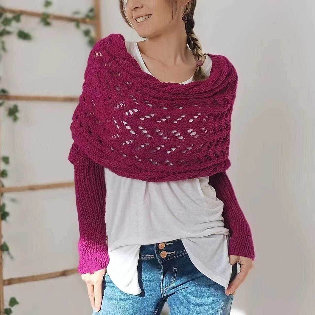 Sally knitted long sleeve shawl - www.Shopthatapp.com