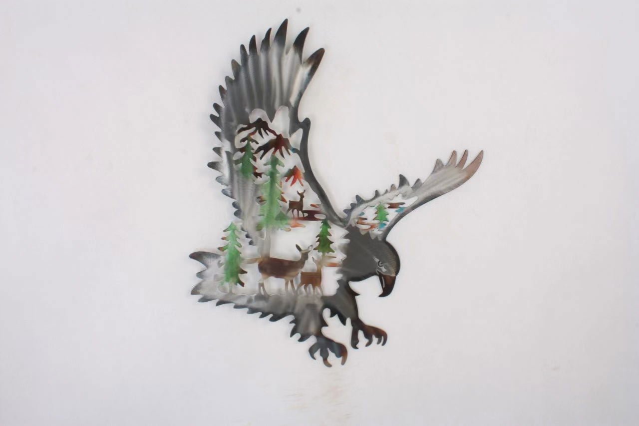 Skyward Pines: Eagle and Deer Silhouette Metal Wall Art - www.Shopthatapp.com