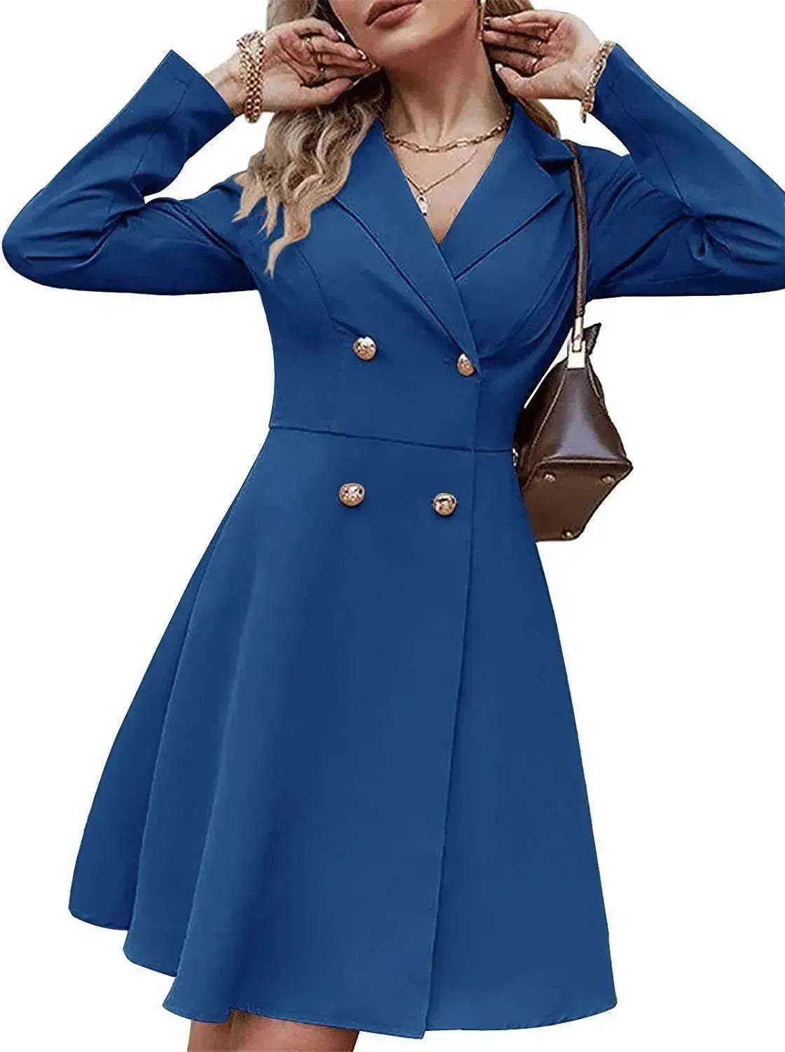 Solid Color Double Breasted Long Sleeve Trench Coat Fashion Slim Coat - www.Shopthatapp.com