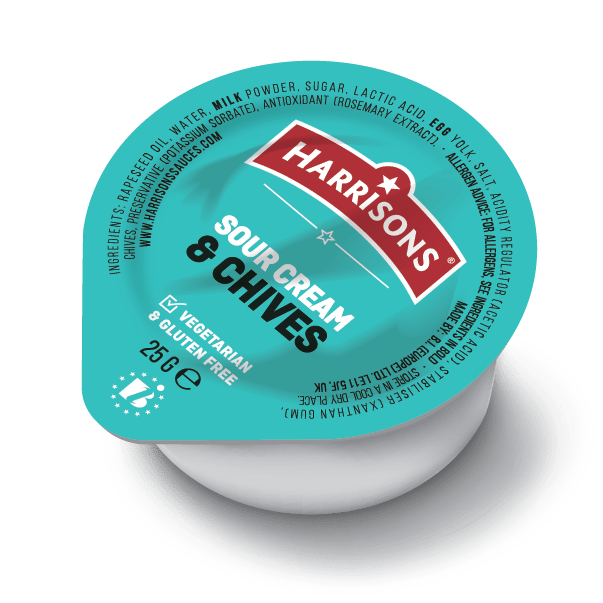 Sour Cream & Chives Dip cup, vegetarian and gluten-free, 25g.