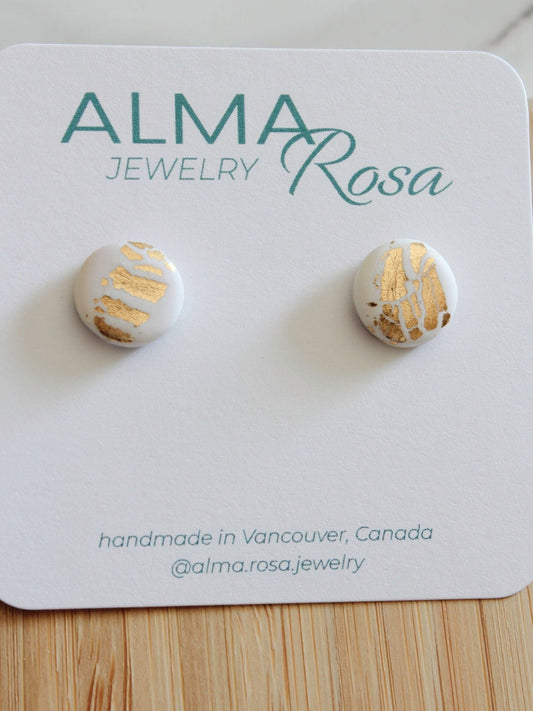 Stud Earrings, Polymer Clay with gold leaf - www.Shopthatapp.com