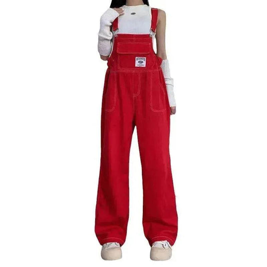 Suspender Pants High Waist Loose Straight Slimming Women - www.Shopthatapp.com