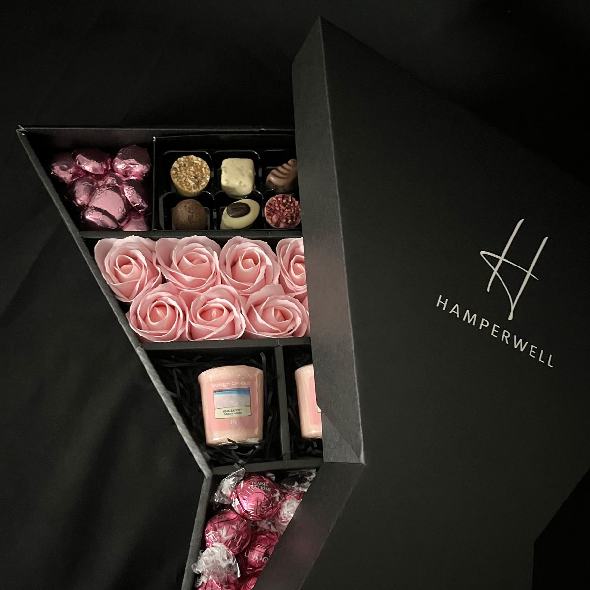 Lindt Lindor & Yankee Candle Signature Chocolate Bouquet With Pink Roses-Food and beverage-www.Shopthatapp.com-HamperWell