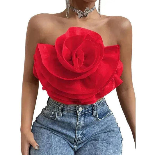 Three-dimensional Organza Flower Small Sling Chest-wrapped Vest - www.Shopthatapp.com