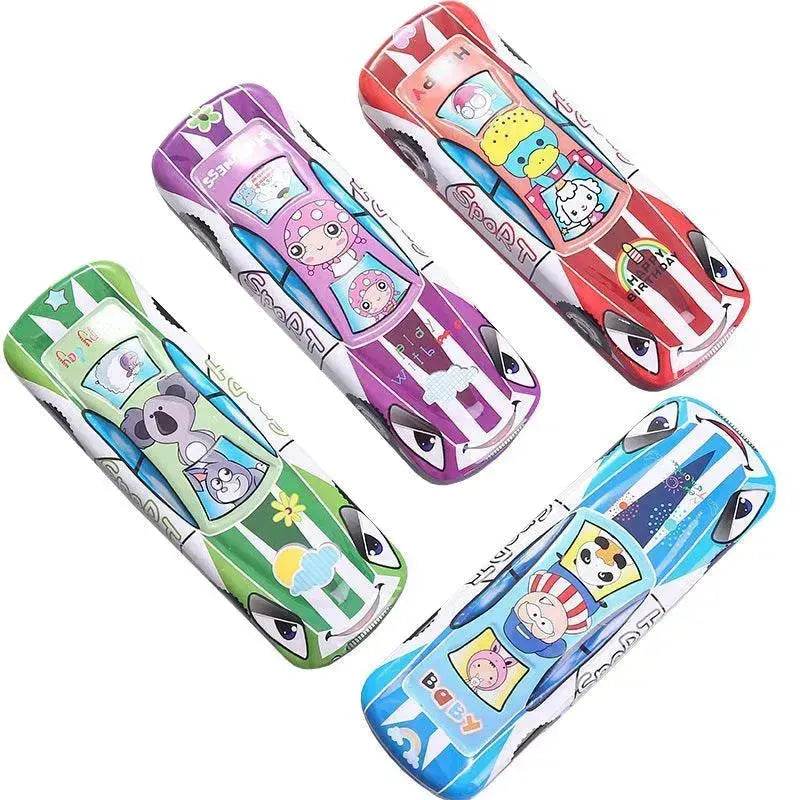 Tinplate Car Trolley Double-layer Stationery Box Racing Shape Pencil Case Cartoon Pattern Pencil Case - www.Shopthatapp.com