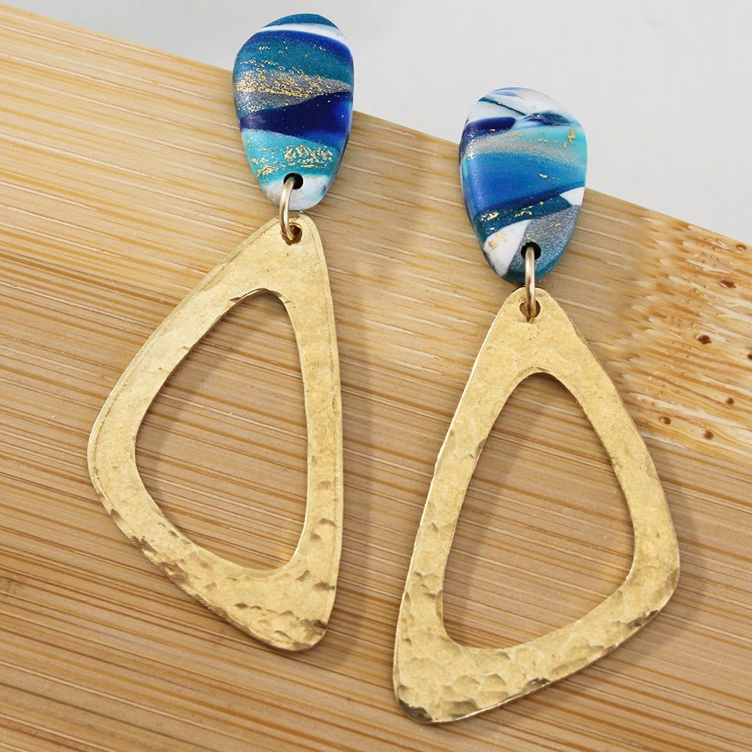 TOLMI Earrings - Turquoise and Gold Polymer Clay earrings with hammered brass accents - www.Shopthatapp.com