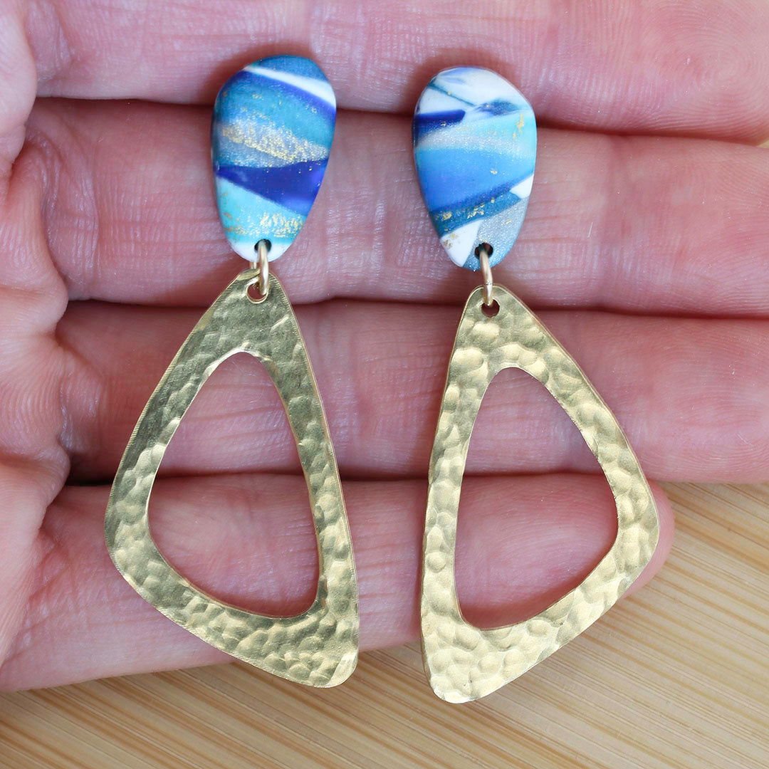 TOLMI Earrings - Turquoise and Gold Polymer Clay earrings with hammered brass accents - www.Shopthatapp.com
