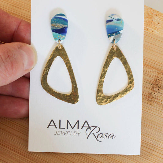 TOLMI Earrings - Turquoise and Gold Polymer Clay earrings with hammered brass accents - www.Shopthatapp.com