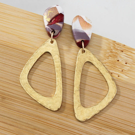 TOLMI Earrings - Wine and Gold Polymer Clay earrings with hammered brass accents - www.Shopthatapp.com