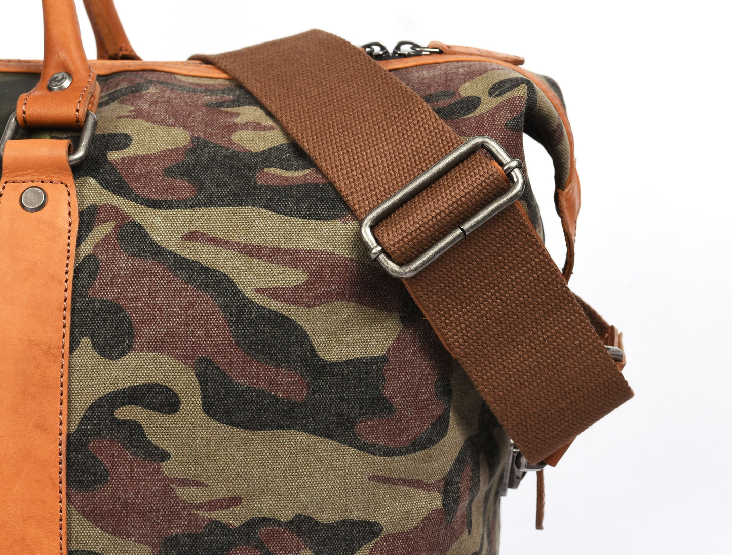 Tolredo Leather Canvas Duffel Bag - Camo Green - www.Shopthatapp.com