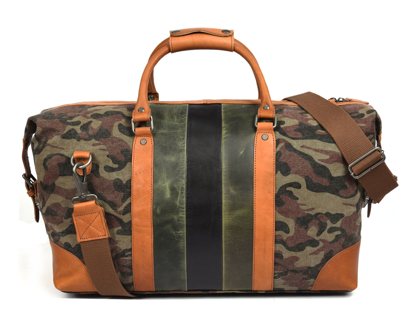 Tolredo Leather Canvas Duffel Bag - Camo Green - www.Shopthatapp.com