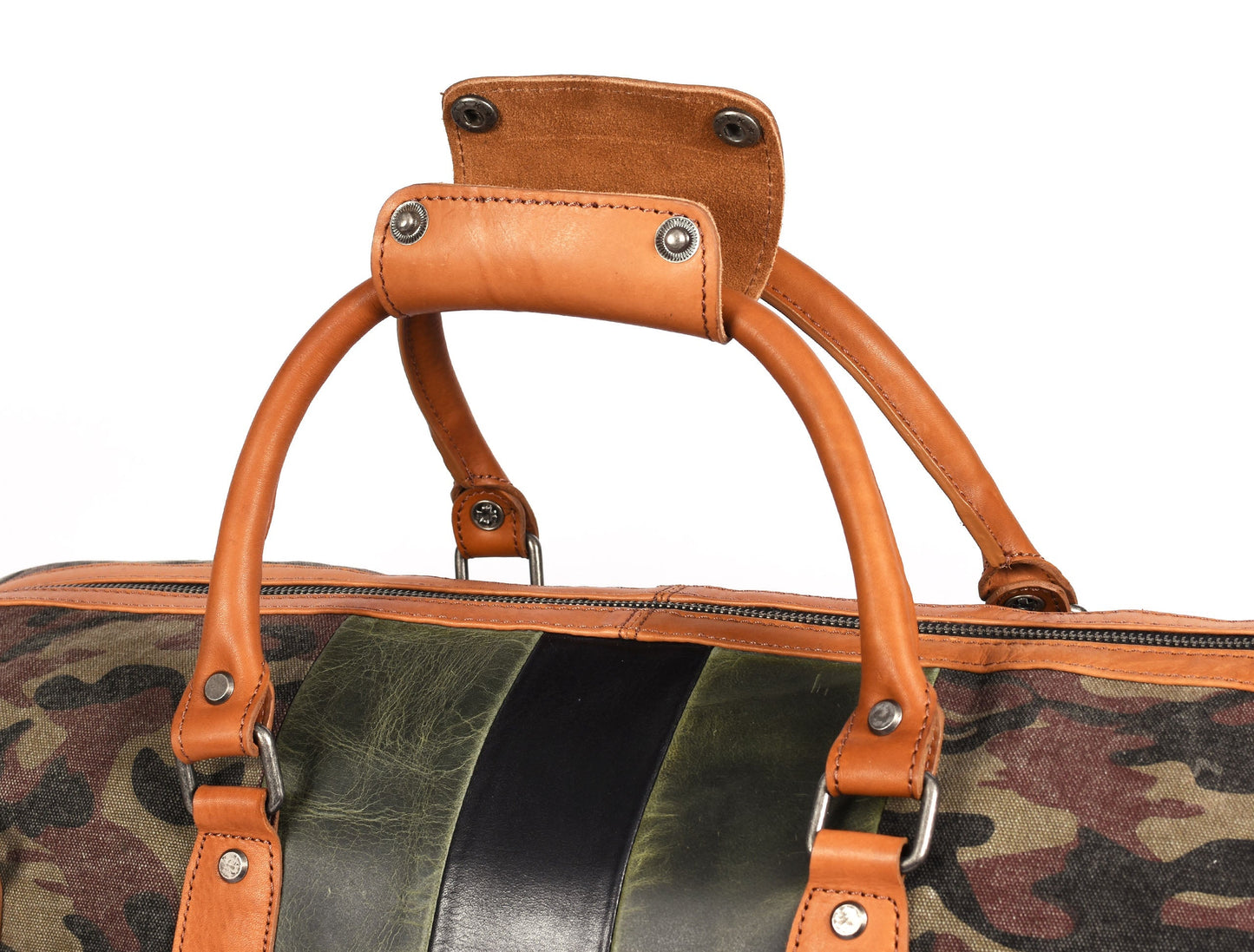 Tolredo Leather Canvas Duffel Bag - Camo Green - www.Shopthatapp.com