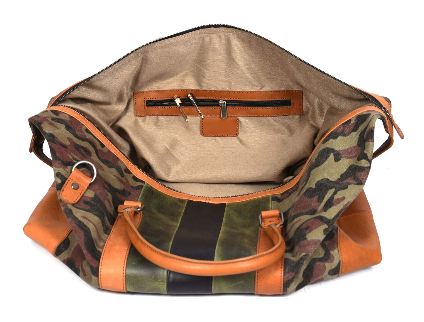 Tolredo Leather Canvas Duffel Bag - Camo Green - www.Shopthatapp.com