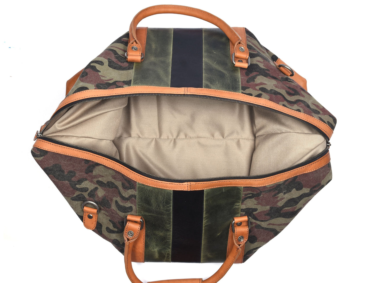 Tolredo Leather Canvas Duffel Bag - Camo Green - www.Shopthatapp.com