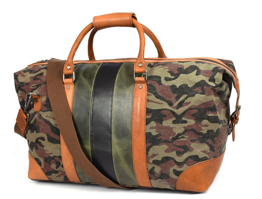 Tolredo Leather Canvas Duffel Bag - Camo Green - www.Shopthatapp.com
