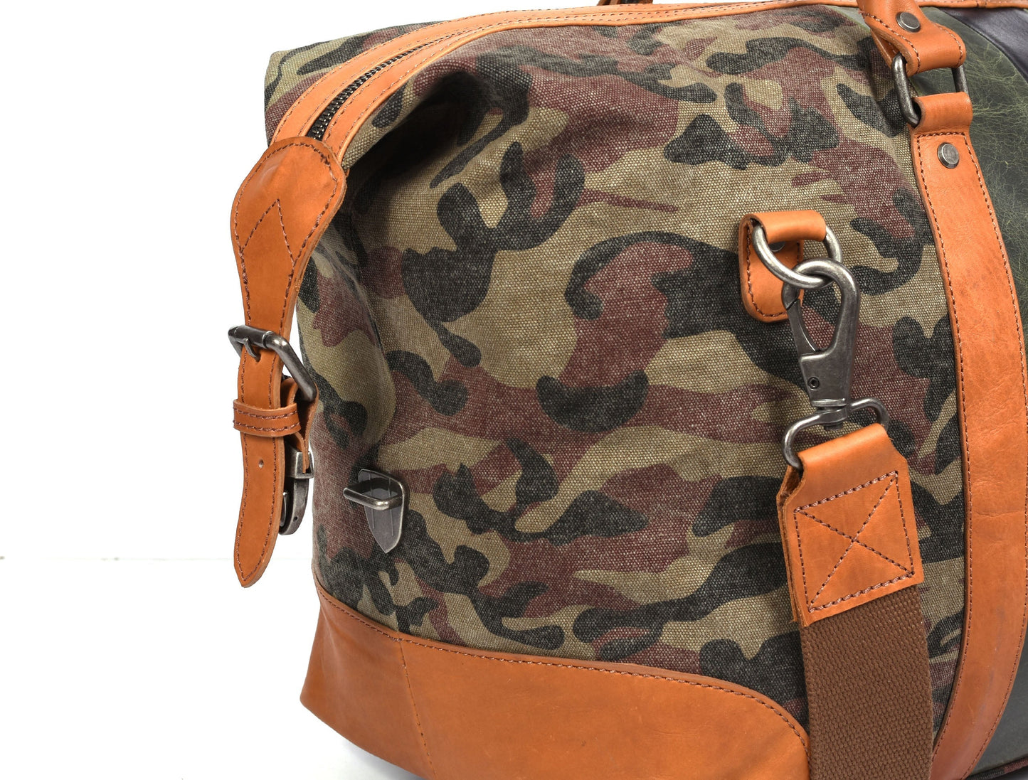 Tolredo Leather Canvas Duffel Bag - Camo Green - www.Shopthatapp.com