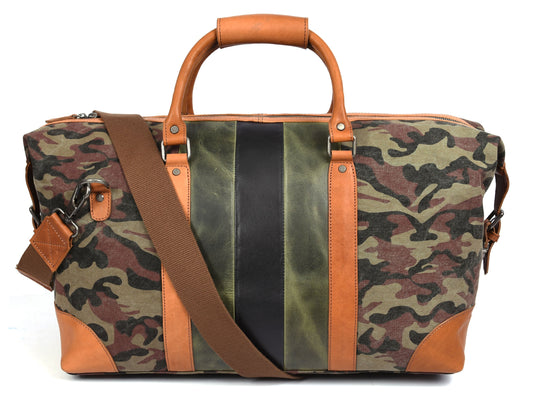 Tolredo Leather Canvas Duffel Bag - Camo Green - www.Shopthatapp.com
